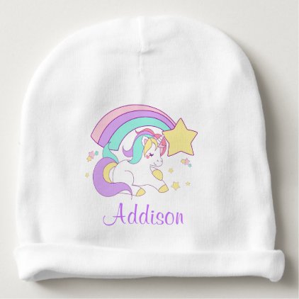 Cute Custom Personalized Magical Rainbow Unicorn Baby Beanie