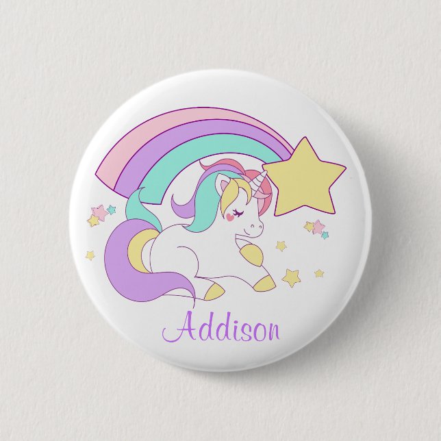 Cute Custom Personalized Magical Rainbow Unicorn Button (Front)