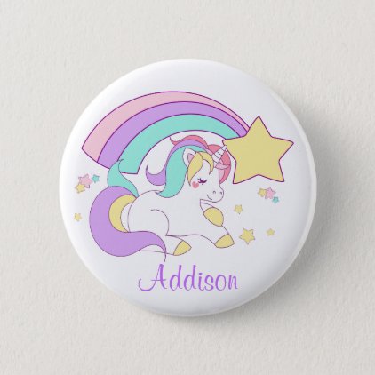 Cute Custom Personalized Magical Rainbow Unicorn Button