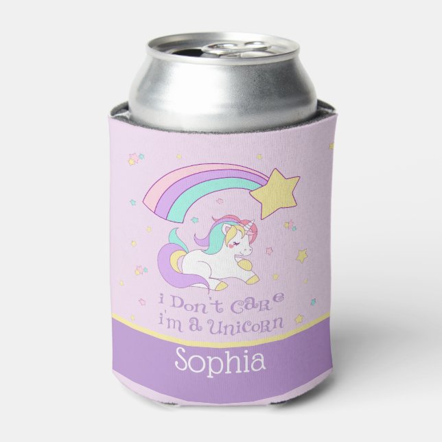 Cute Custom Personalized Magical Rainbow Unicorn Can Cooler (Can Front)
