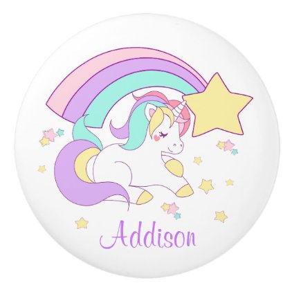 Cute Custom Personalized Magical Rainbow Unicorn Ceramic Knob