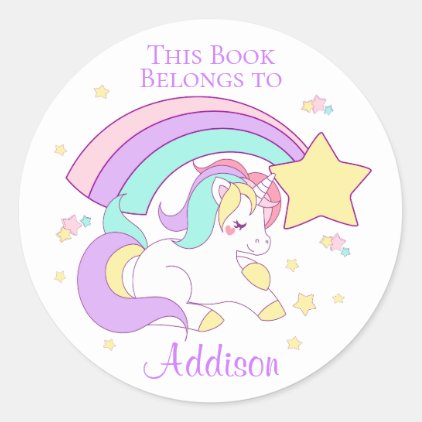 Cute Custom Personalized Magical Rainbow Unicorn Classic Round Sticker
