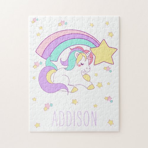Cute Custom Personalized Magical Rainbow Unicorn Jigsaw Puzzle