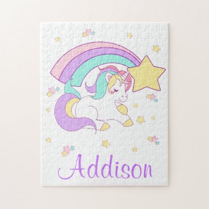 Cute Custom Personalized Magical Rainbow Unicorn Jigsaw Puzzle