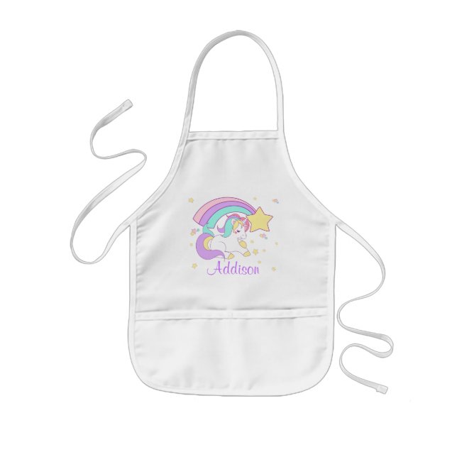 Cute Custom Personalized Magical Rainbow Unicorn Kids' Apron (Front)