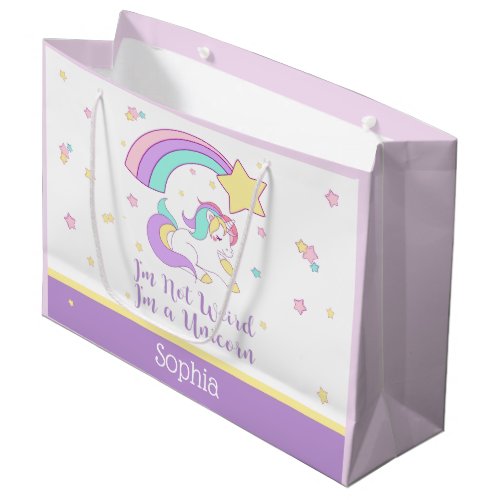 Cute Custom Personalized Magical Rainbow Unicorn Large Gift Bag
