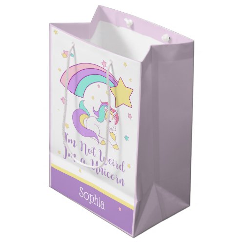 Cute Custom Personalized Magical Rainbow Unicorn Medium Gift Bag