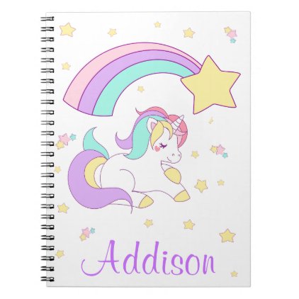 Cute Custom Personalized Magical Rainbow Unicorn Notebook