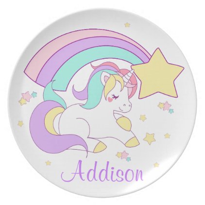 Cute Custom Personalized Magical Rainbow Unicorn Plate