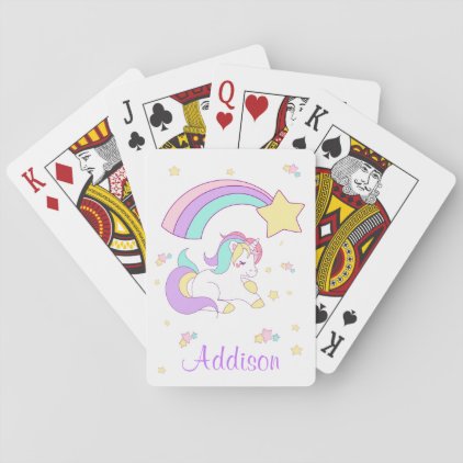 Cute Custom Personalized Magical Rainbow Unicorn Playing Cards