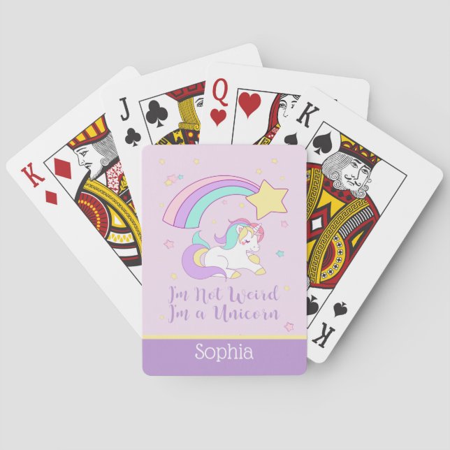 Cute Custom Personalized Magical Rainbow Unicorn Poker Cards (Back)