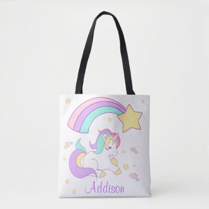 Cute Custom Personalized Magical Rainbow Unicorn Tote Bag