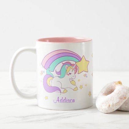 Cute Custom Personalized Magical Rainbow Unicorn Two-Tone Coffee Mug