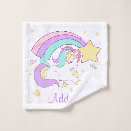 Cute Custom Personalized Magical Rainbow Unicorn Wash Cloth