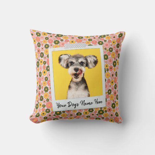 Cute Custom Personalized Pet Photo Floral Pattern Throw Pillow