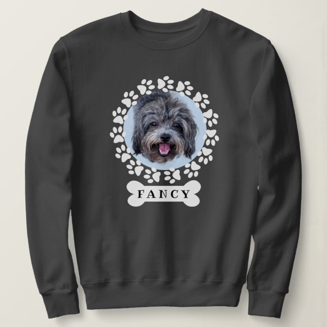 Cute Custom Pet Dog Photo and Name on Dogbone  Sweatshirt (Design Front)