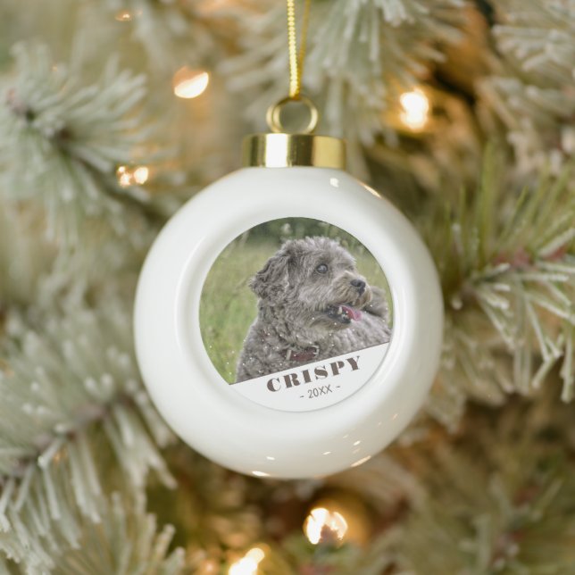 Cute Custom Pet Dog Photo Personalized Ceramic Ball Christmas Ornament (Tree)