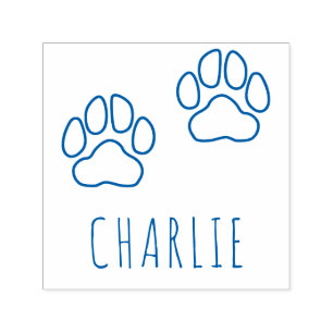 Cute Custom Pet Name Charlie Paw Prints Outline Self-inking Stamp