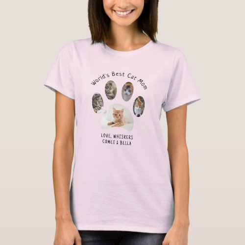 Cute Custom Pet Photo Collage Best Cat Mom T_Shirt