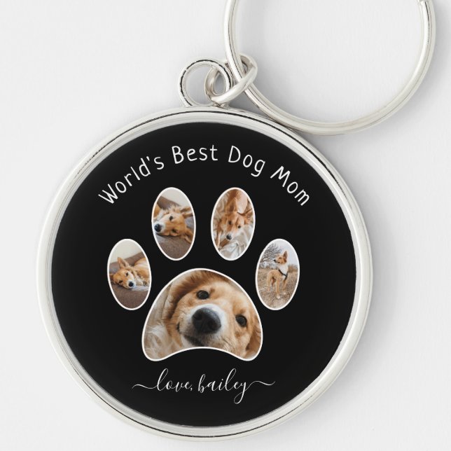 Cute Custom Pet Photo Collage World's Best Dog Mom Keychain (Front)