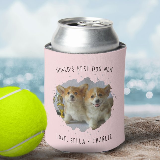 Cute Custom Pet Photo Splash Best Dog Mom Pink Can Cooler (Cute Custom Pet Photo Splash Best Dog Mom Pink Can Cooler)
