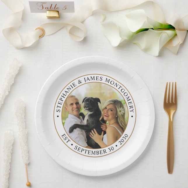 Cute Custom Pet Wedding Photo Paper Plates (Wedding)
