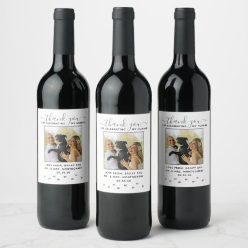 Cute Custom Pet Wedding Photo Thank You Wine Label