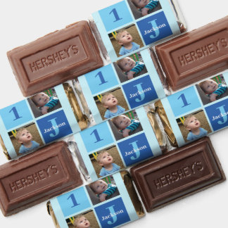 Cute Custom Photo Boys 1st Birthday Party Blue Hershey's Miniatures
