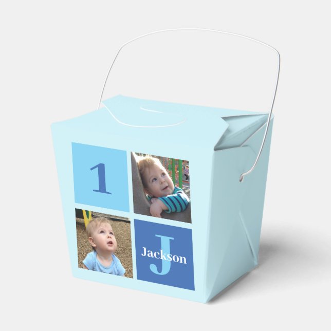 Cute Custom Photo Boys 1st Birthday Party Favor Boxes (Front Side)