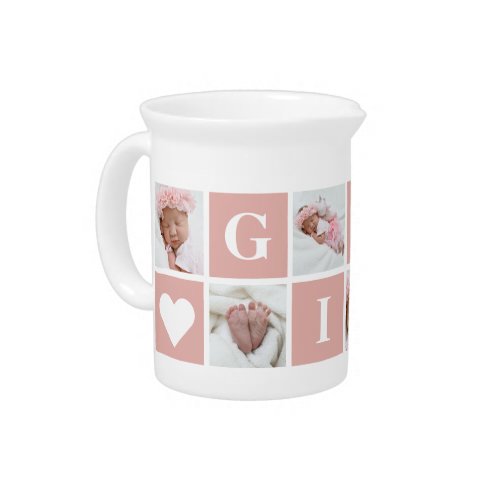 Cute Custom Photo Collage Grandmother Gigi Beverage Pitcher