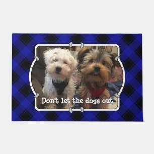 Cute Custom Photo Frame Classic Blue & Black Plaid Doormat