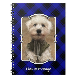 Cute Custom Photo Frame Classic Blue & Black Plaid Notebook