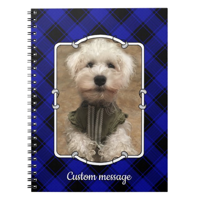 Cute Custom Photo Frame Classic Blue & Black Plaid Notebook (Front)
