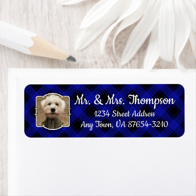 Cute Custom Photo Frame Pet Blue & Black Plaid Label (Insitu)