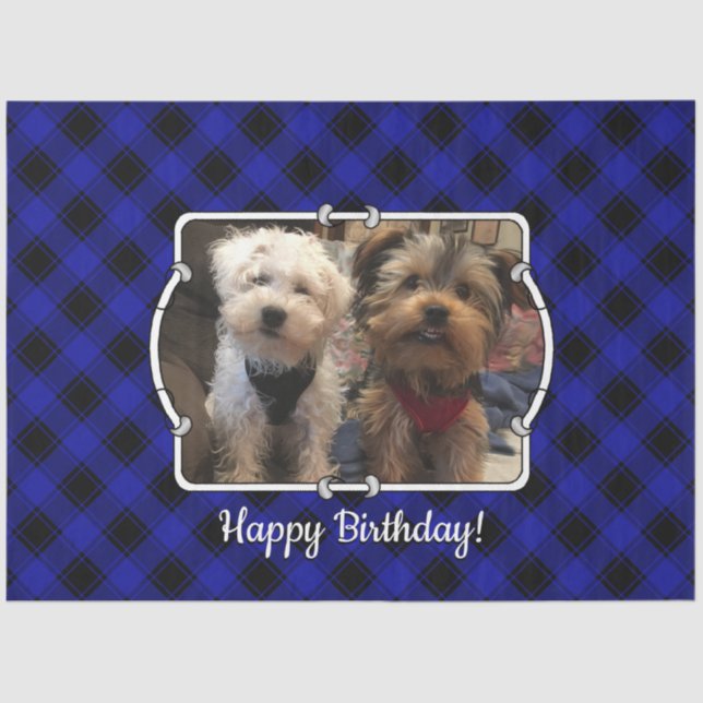 Cute Custom Photo Frame Pet Blue & Black Plaid Tissue Paper (Front)