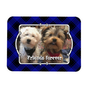 Cute Custom Photo Frame Pets Blue & Black Plaid Magnet