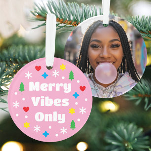 Cute Custom Photo Holiday Retro Pink Christmas Ornament