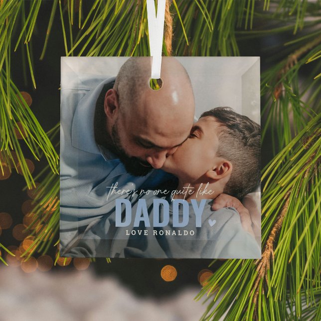 Cute Custom Photo Keepsake DADDY Gift Christmas Glass Ornament (Creator Uploaded)