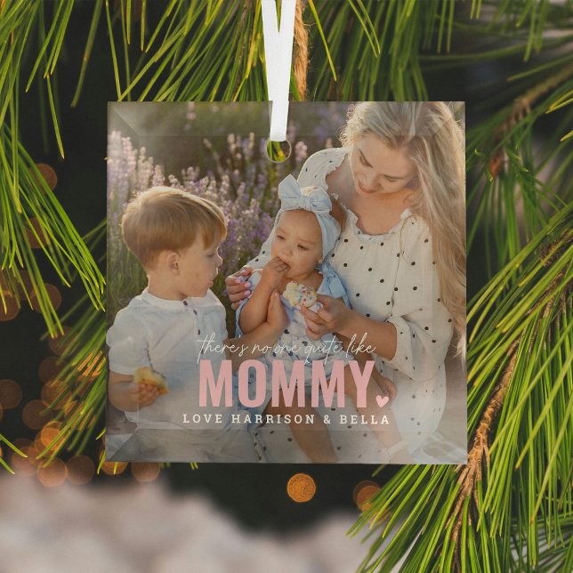 Cute Custom Photo Keepsake MOMMY Gift Glass Ornament (Creator Uploaded)