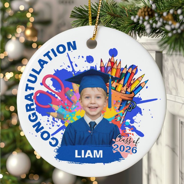 Cute Custom Photo Kindergarten Graduation Ceramic Ornament (Creator Uploaded)