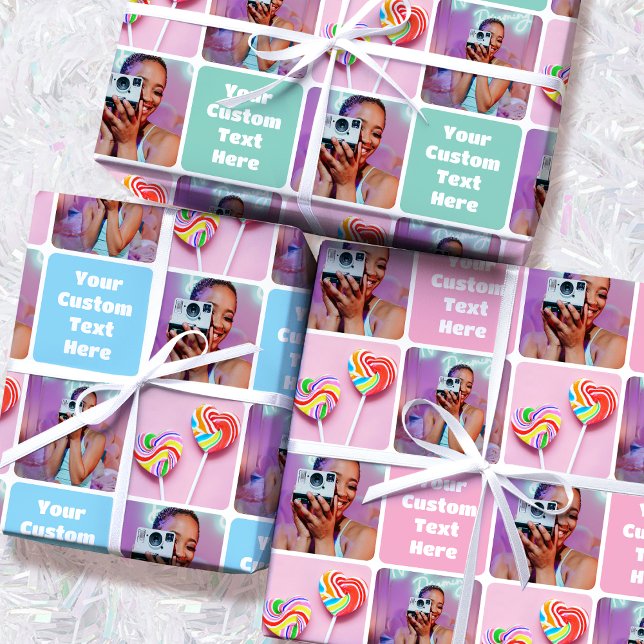 Cute Custom Photo Modern Retro 3 Set Wrapping Paper Sheets (Creator Uploaded)