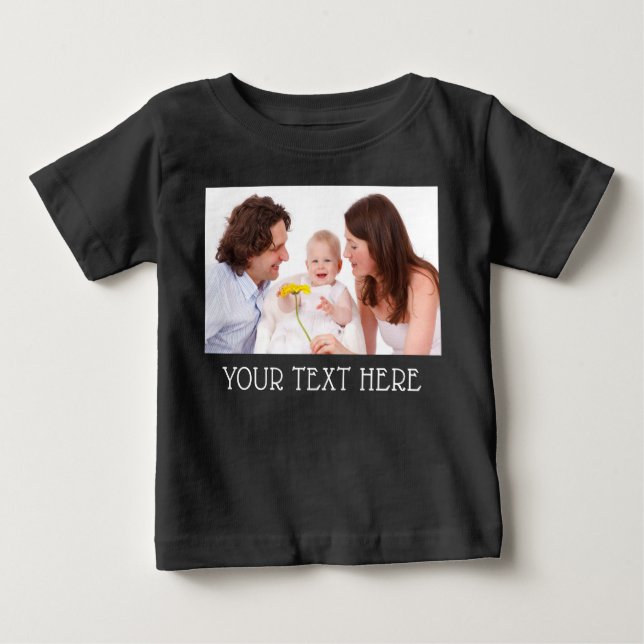 Cute Custom Photo & Name Text Baby T-Shirt (Front)