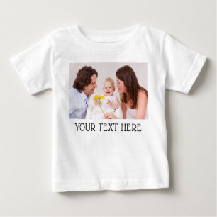 Cute Custom Photo & Name Text White Baby T-Shirt