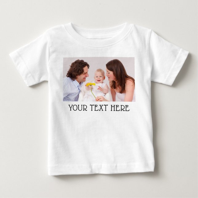 Cute Custom Photo & Name Text White Baby T-Shirt (Front)