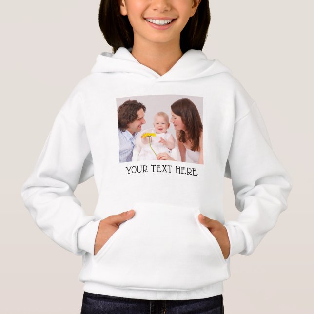Cute Custom Photo & Name Text White Kids Hoodie (Front)