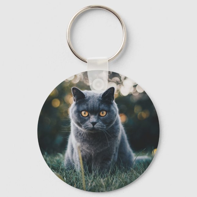 Cute Custom Photo Pet Cat Keychain (Front)