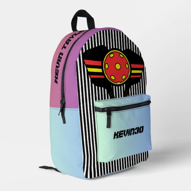 Cute custom pickleball player stripes gradient printed backpack (Back Corner Left)