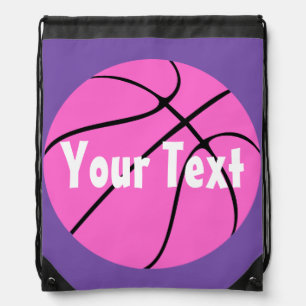 Cute Custom Pink Basketball Drawstring Backpack