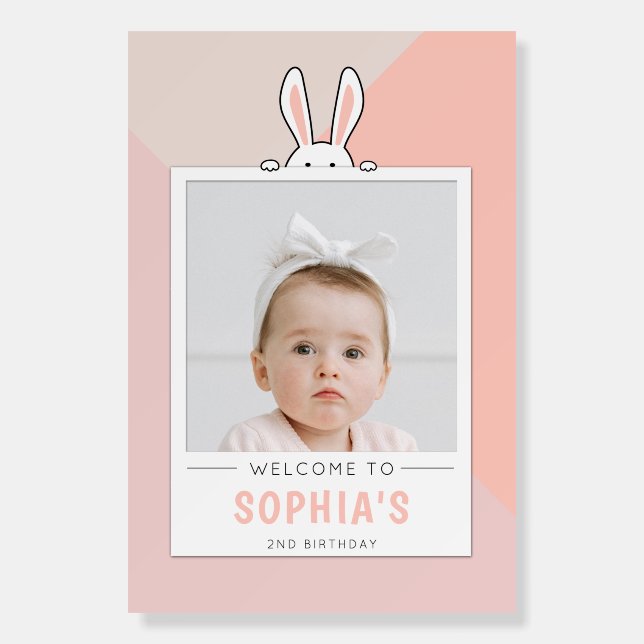 Cute Custom Pink Bunny Birthday Photo Sign (Front)