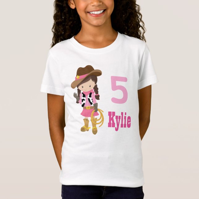 Cute Custom Pink Cowgirl Birthday Party Kids T-Shirt (Front)